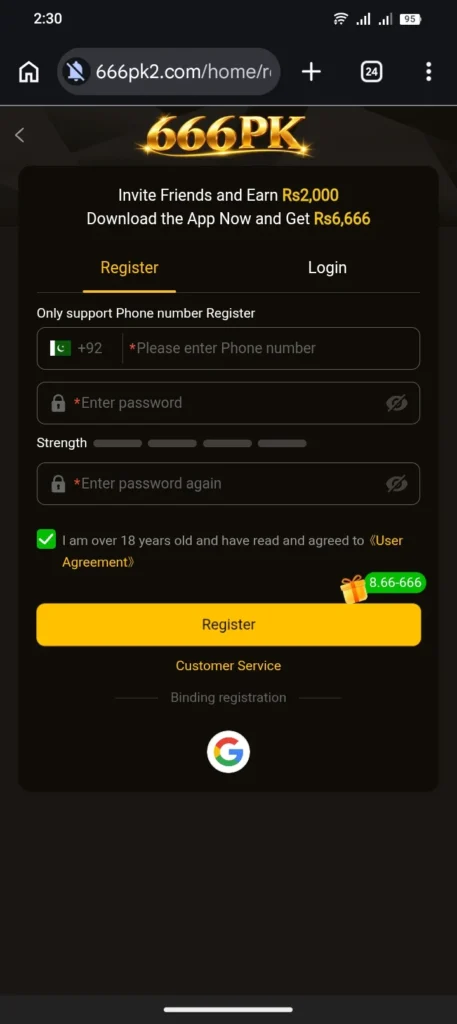 666PK Game account register