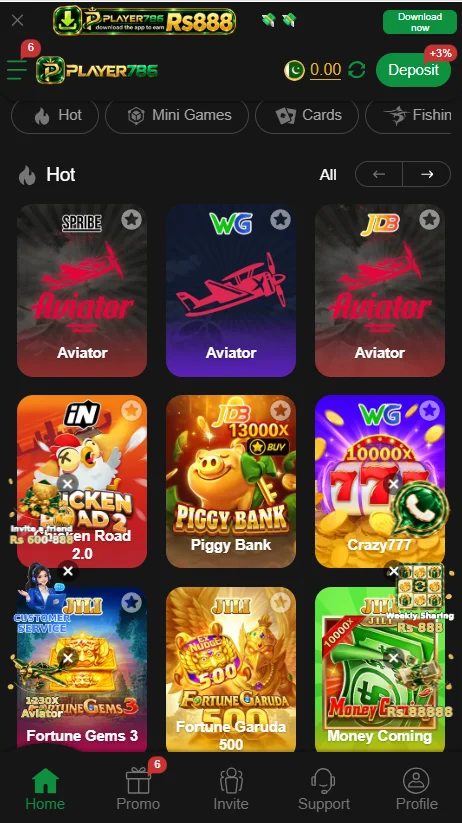 Player786 Game interface